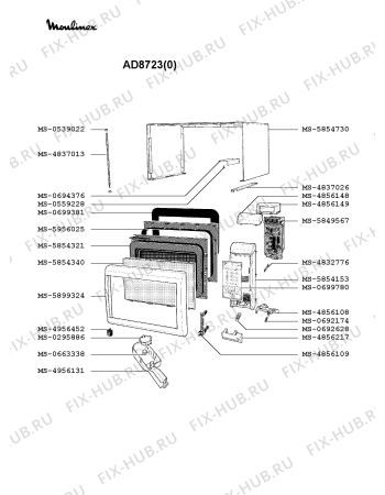 Взрыв-схема микроволновой печи Moulinex AD8723(0) - Схема узла 4P002344.0P2