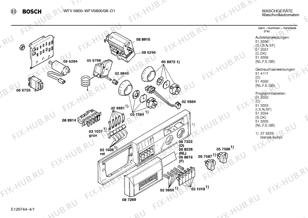 Схема №1 WFV6800 с изображением Панель управления для стиральной машины Bosch 00278229
