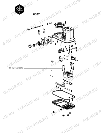 Взрыв-схема кухонного комбайна OBH Nordica 6687 - Схема узла 7P005487.1P3