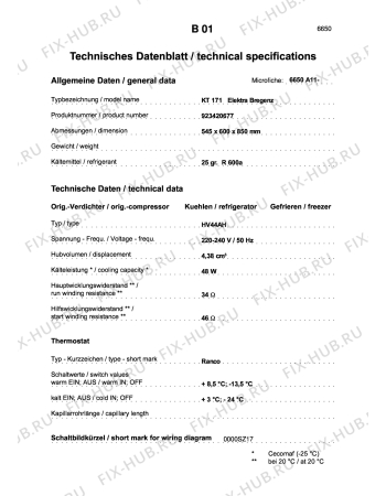 Взрыв-схема холодильника Aeg KT171 - Схема узла Technical features