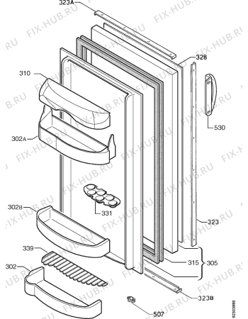 Взрыв-схема холодильника Zoppas PAN200 - Схема узла Door 003