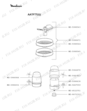 Взрыв-схема кухонного комбайна Moulinex AATFT7(U) - Схема узла 4P002956.0P3