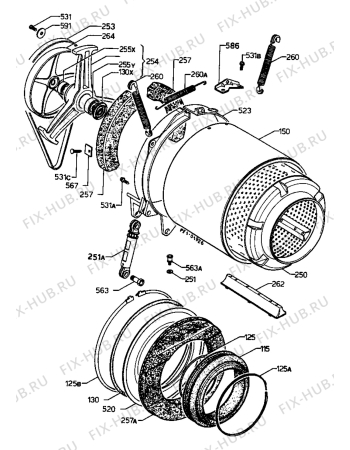 Взрыв-схема стиральной машины Zanussi ZI1246J - Схема узла Tub and drum