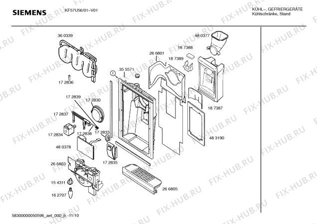 Взрыв-схема холодильника Siemens KF57U56 - Схема узла 10