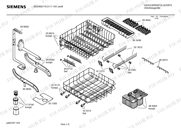 Схема №1 SE25M271EU с изображением Краткая инструкция для посудомойки Siemens 00590975