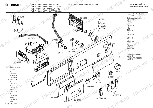 Схема №1 WFF1100IG WFF1100 с изображением Вкладыш в панель для стиралки Bosch 00261705