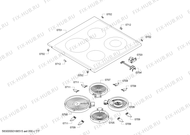 Взрыв-схема плиты (духовки) Bosch HCE743253G - Схема узла 07