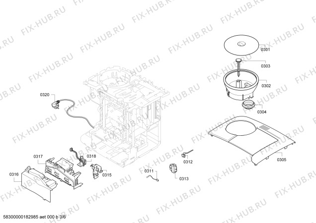 Схема №1 TE603201RW EQ.6 series 300 с изображением Модуль управления, запрограммированный для кофеварки (кофемашины) Siemens 12006791
