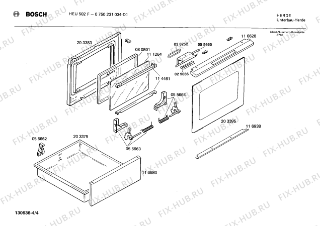 Взрыв-схема плиты (духовки) Bosch 0750231034 HEU502F - Схема узла 04
