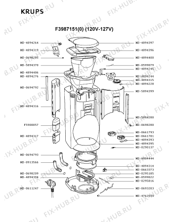 Взрыв-схема кофеварки (кофемашины) Krups F3987151(0) - Схема узла GP001826.8P2