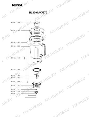 Взрыв-схема блендера (миксера) Tefal BL3001AC/870 - Схема узла NP004390.7P2