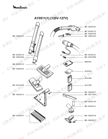 Взрыв-схема пылесоса Moulinex AY0511(1) - Схема узла QP002353.4P3