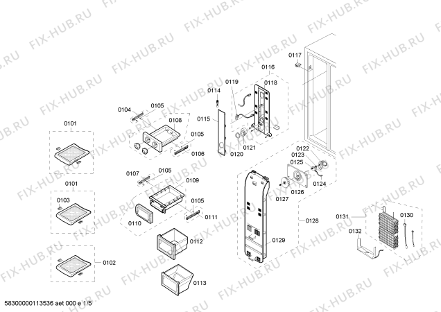 Схема №1 RS21WANS1/XEG с изображением Крышка для холодильной камеры Bosch 00499173