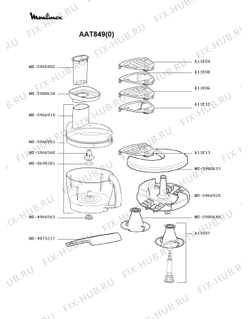 Взрыв-схема кухонного комбайна Moulinex AAT849(0) - Схема узла SP000308.8P3