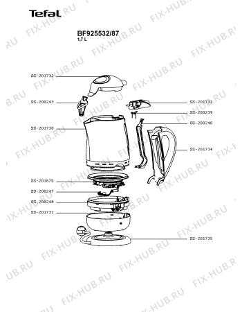 Схема №1 BF925532/87 с изображением Корпусная деталь для чайника (термопота) Tefal SS-201731