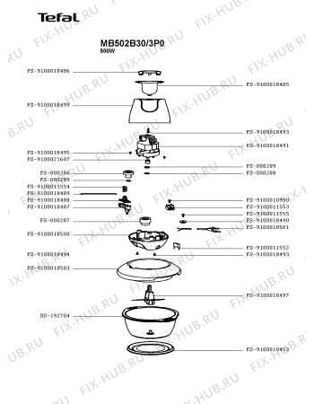 Схема №1 MB502B30/3P0 с изображением Корпусная деталь для электрокофемашины Tefal FS-9100018500