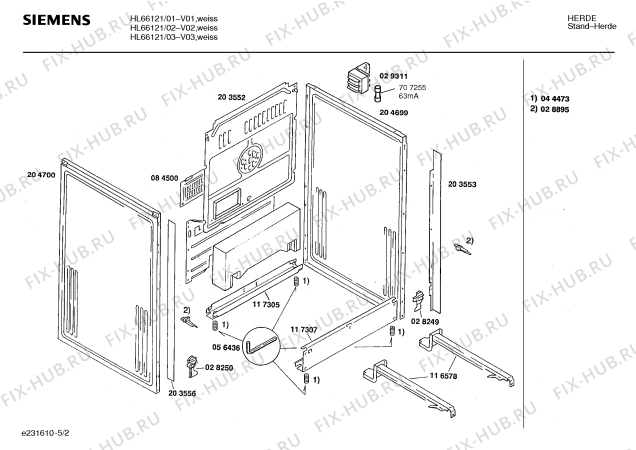 Взрыв-схема плиты (духовки) Siemens HL66121 - Схема узла 02