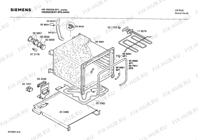 Взрыв-схема плиты (духовки) Siemens HN260228 - Схема узла 03
