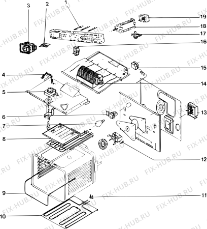 Взрыв-схема плиты (духовки) Indesit F2026 (F008785) - Схема узла