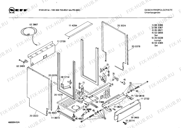 Взрыв-схема посудомоечной машины Neff 195306723 5122.22IW - Схема узла 04