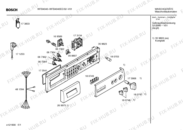 Схема №1 WFB4040EE с изображением Панель управления для стиральной машины Bosch 00359803