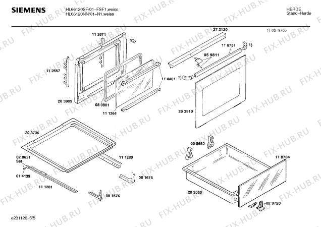 Взрыв-схема плиты (духовки) Siemens HL66120SF - Схема узла 05