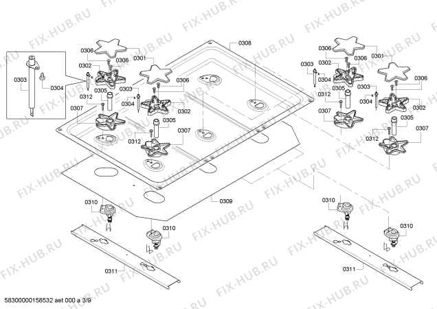 Схема №2 PRD366GHU с изображением Крепежный набор для плиты (духовки) Bosch 00657018