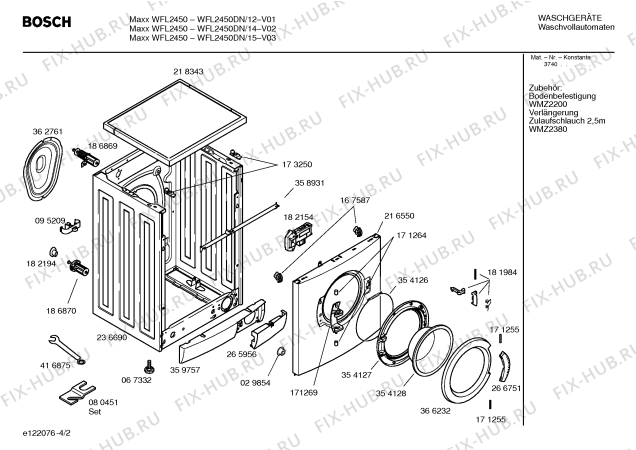 Схема №1 WFL2450DN с изображением Таблица программ для стиральной машины Bosch 00527378