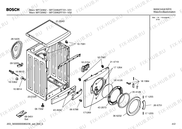 Взрыв-схема стиральной машины Bosch WFO2462FF Maxx WFO 2462 - Схема узла 02