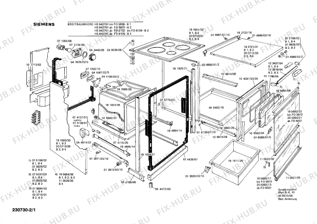 Схема №1 HS6417 с изображением Крышка для плиты (духовки) Siemens 00192721