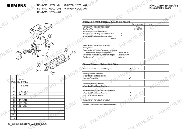 Схема №3 KS44V601NE с изображением Инструкция по эксплуатации для холодильника Siemens 00582887