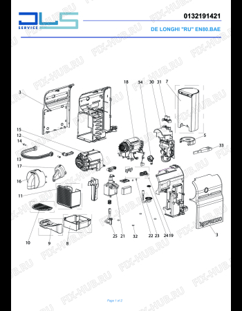 Схема №1 EN 80.BAE "INISSIA" с изображением Часть корпуса для электрокофемашины DELONGHI FL30012342