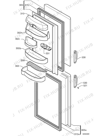 Схема №1 ER8123B с изображением Дверца для холодильной камеры Aeg 2258133020