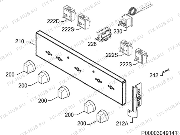 Взрыв-схема плиты (духовки) Zanussi ZOU10301XV - Схема узла Command panel 037