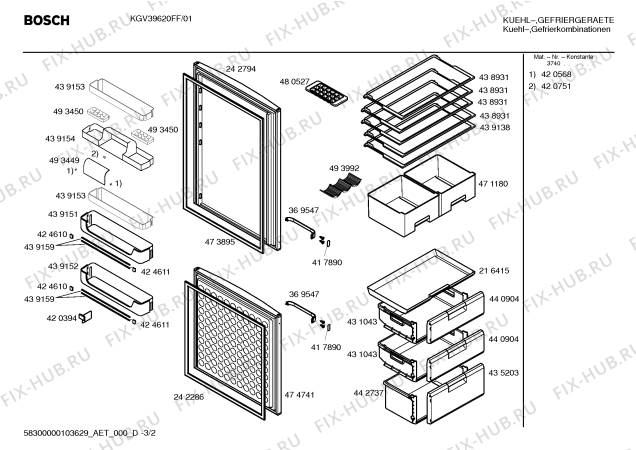 Взрыв-схема холодильника Bosch KGV39620FF 3200 - Схема узла 02