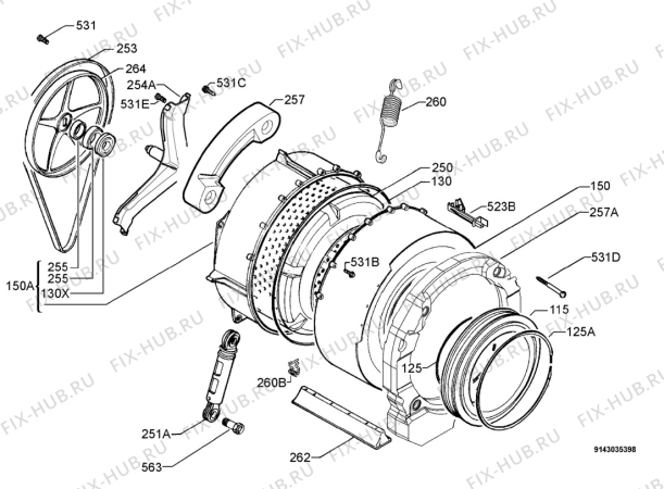 Взрыв-схема стиральной машины Rex Electrolux RWF8176W - Схема узла Functional parts 267