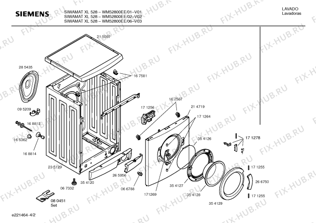 Схема №1 WM52800EE SIWAMAT XL528 с изображением Инструкция по установке и эксплуатации для стиральной машины Siemens 00526449