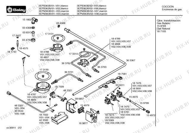 Схема №1 3EPX365B с изображением Газовый кран для духового шкафа Bosch 00187476