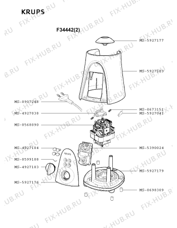 Взрыв-схема блендера (миксера) Krups F34442(2) - Схема узла XP002840.1P2