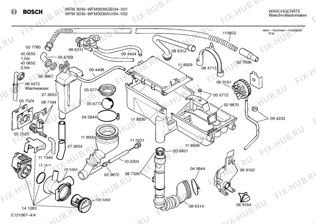 Схема №1 WFM3030AU WFM3030 с изображением Ручка для стиральной машины Bosch 00094341