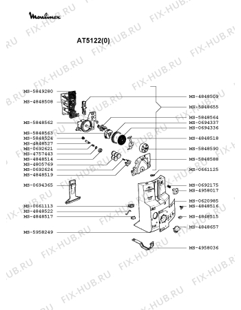 Взрыв-схема тостера (фритюрницы) Moulinex AT5122(0) - Схема узла 2P002113.4P3