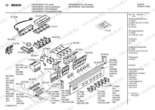 Схема №1 HEN252BCC с изображением Панель управления для плиты (духовки) Bosch 00289962