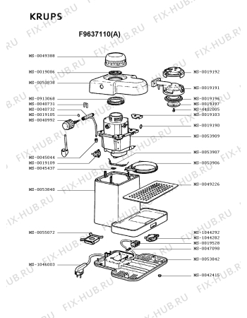 Взрыв-схема кофеварки (кофемашины) Krups F9637110(A) - Схема узла 2P001883.0P2