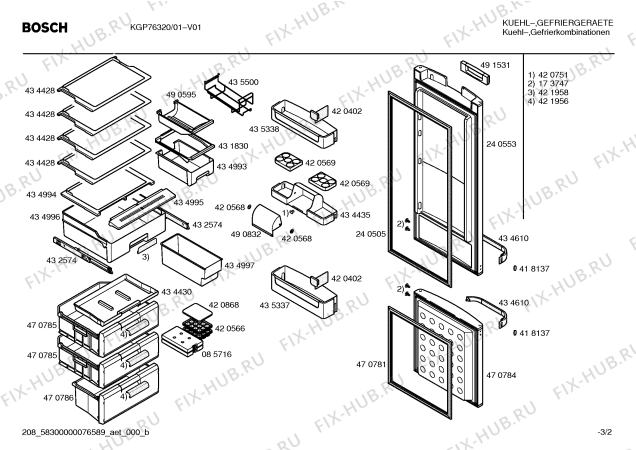 Взрыв-схема холодильника Bosch KGP76320 - Схема узла 02