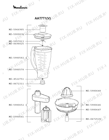 Взрыв-схема кухонного комбайна Moulinex AAT7T1(V) - Схема узла 2P002955.8P2