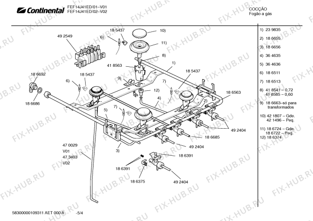 Взрыв-схема плиты (духовки) Continental FEF14J41ED - Схема узла 04