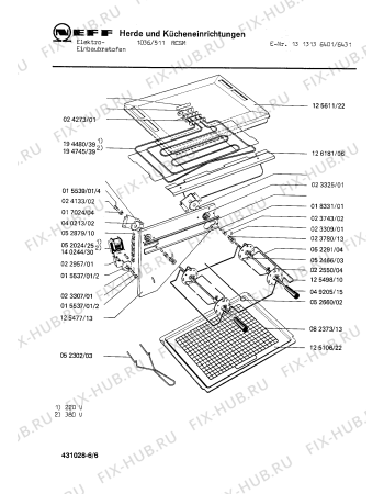 Взрыв-схема плиты (духовки) Neff 1313136431 1036/511RCSM - Схема узла 06
