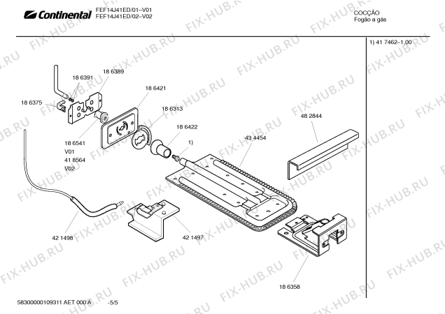 Взрыв-схема плиты (духовки) Continental FEF14J41ED - Схема узла 05