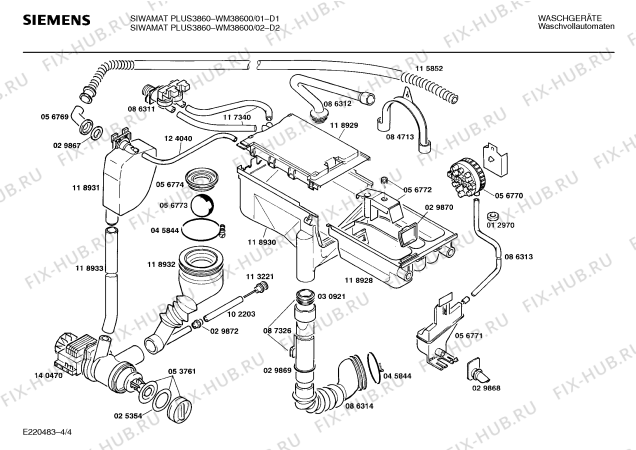 Схема №1 WM38600 SIWAMAT PLUS 3860 с изображением Таблица программ для стиралки Siemens 00087619