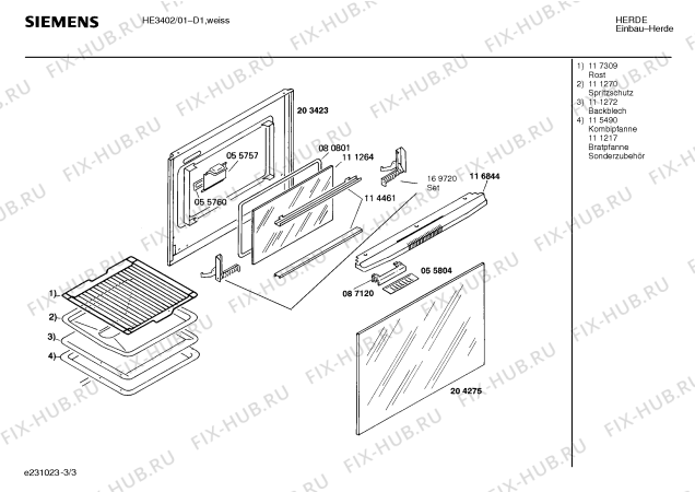 Взрыв-схема плиты (духовки) Siemens HE3402 - Схема узла 03